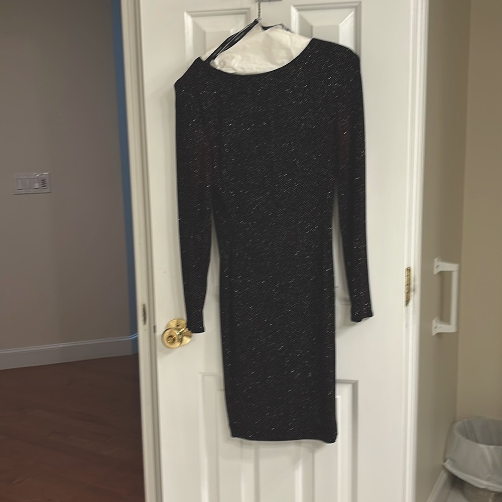 Black beaded cocktail dress.